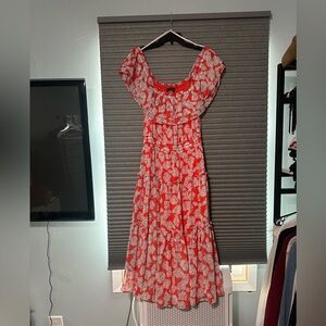 Tommy Hilfiger ruffled Boho style off the shoulder orange floral maxi size 6